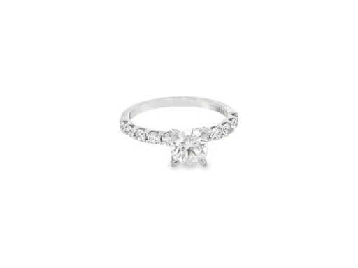 18K White Gold Solitaire Ring with GIA Certified Natural Round Diamond and Diamond-Set Band